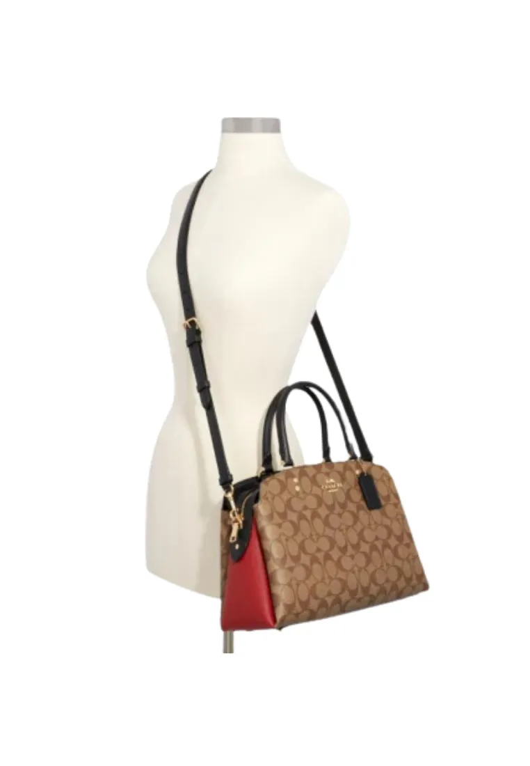 ( AS IS ) Coach Lillie Carryall Bag In Signature 91016 Khaki Multi