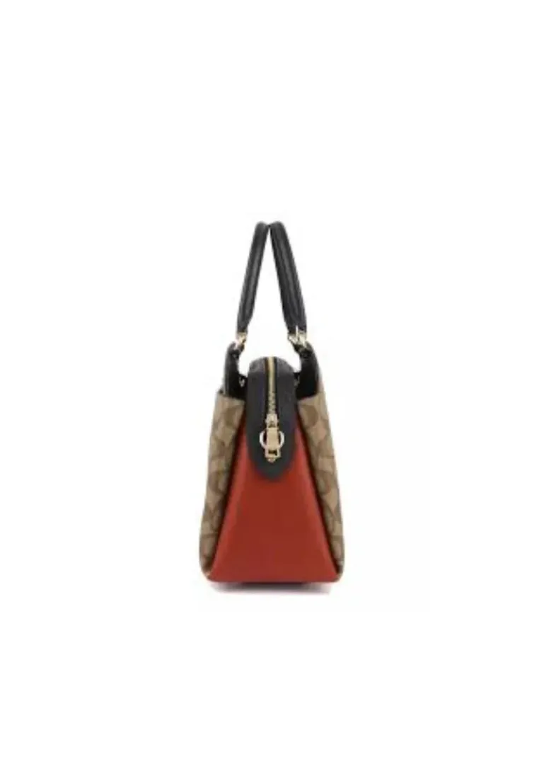 ( AS IS ) Coach Lillie Carryall Bag In Signature 91016 Khaki Multi