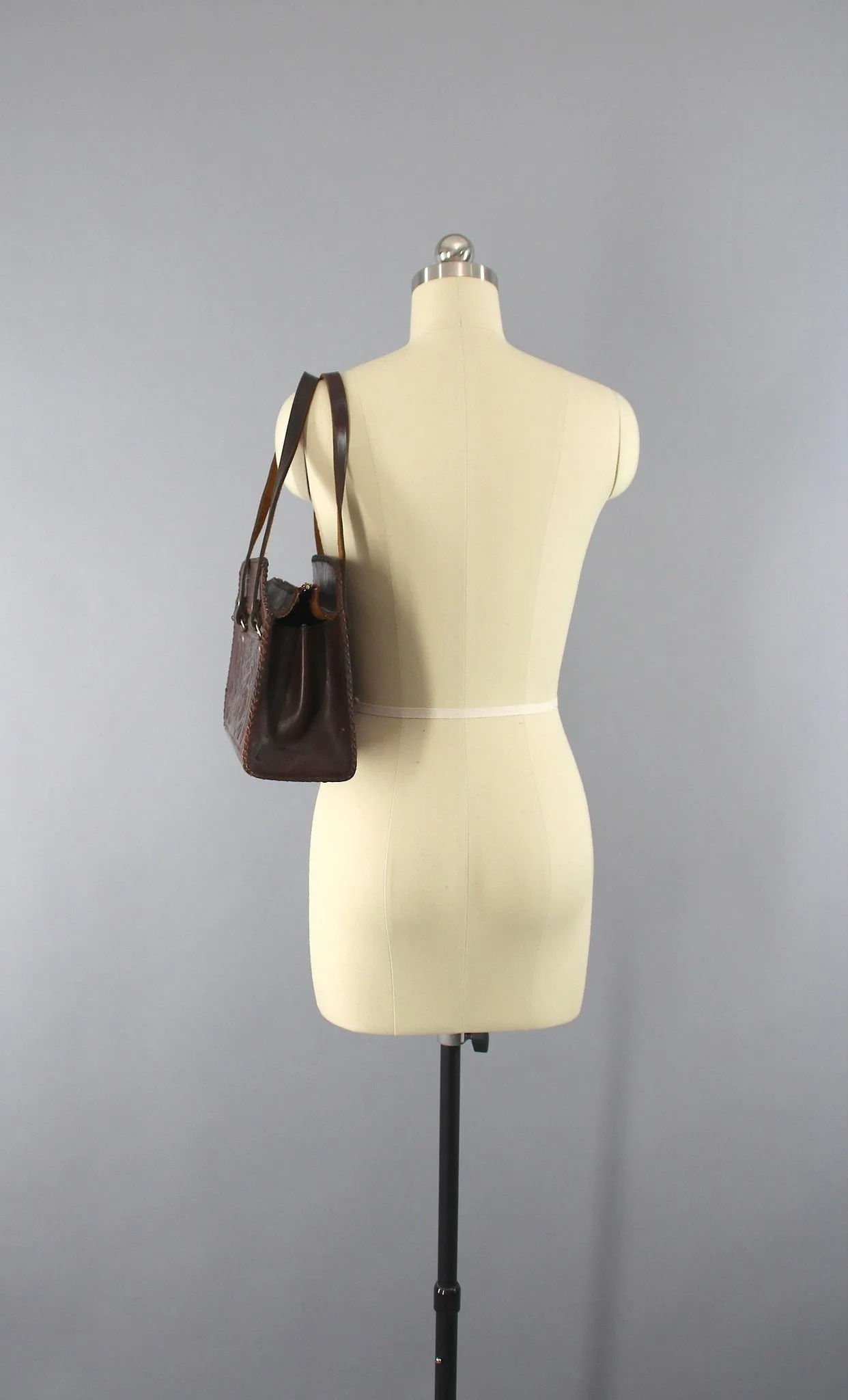 1960s Vintage Tooled Leather Shoulder Bag Handbag