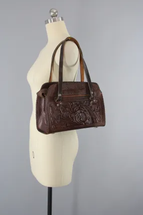 1960s Vintage Tooled Leather Shoulder Bag Handbag