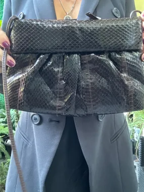 1970s Leather Snakeskin Brown Clemente Crossbody Handbag