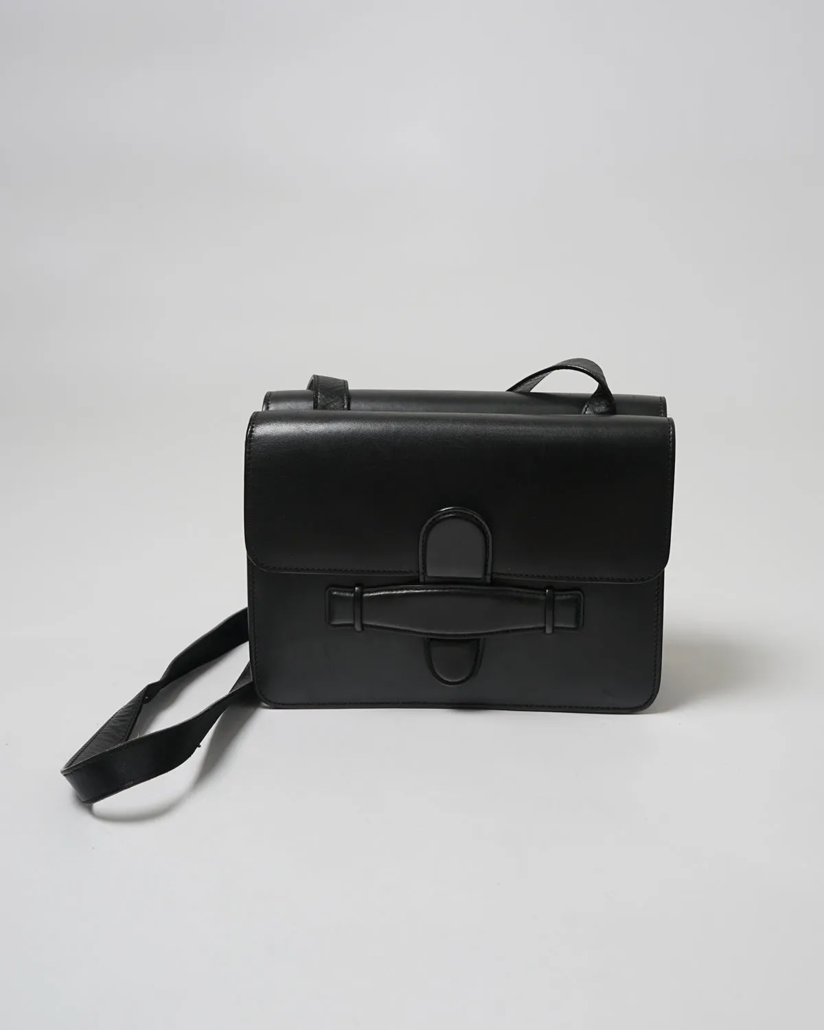 2 Side Black Leather Shoulder Bag