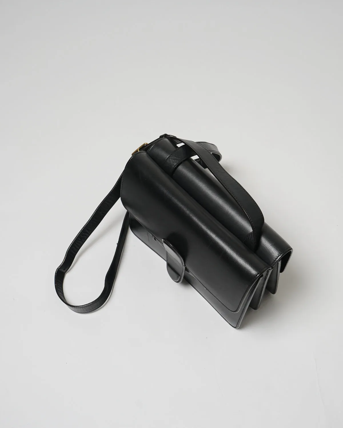 2 Side Black Leather Shoulder Bag