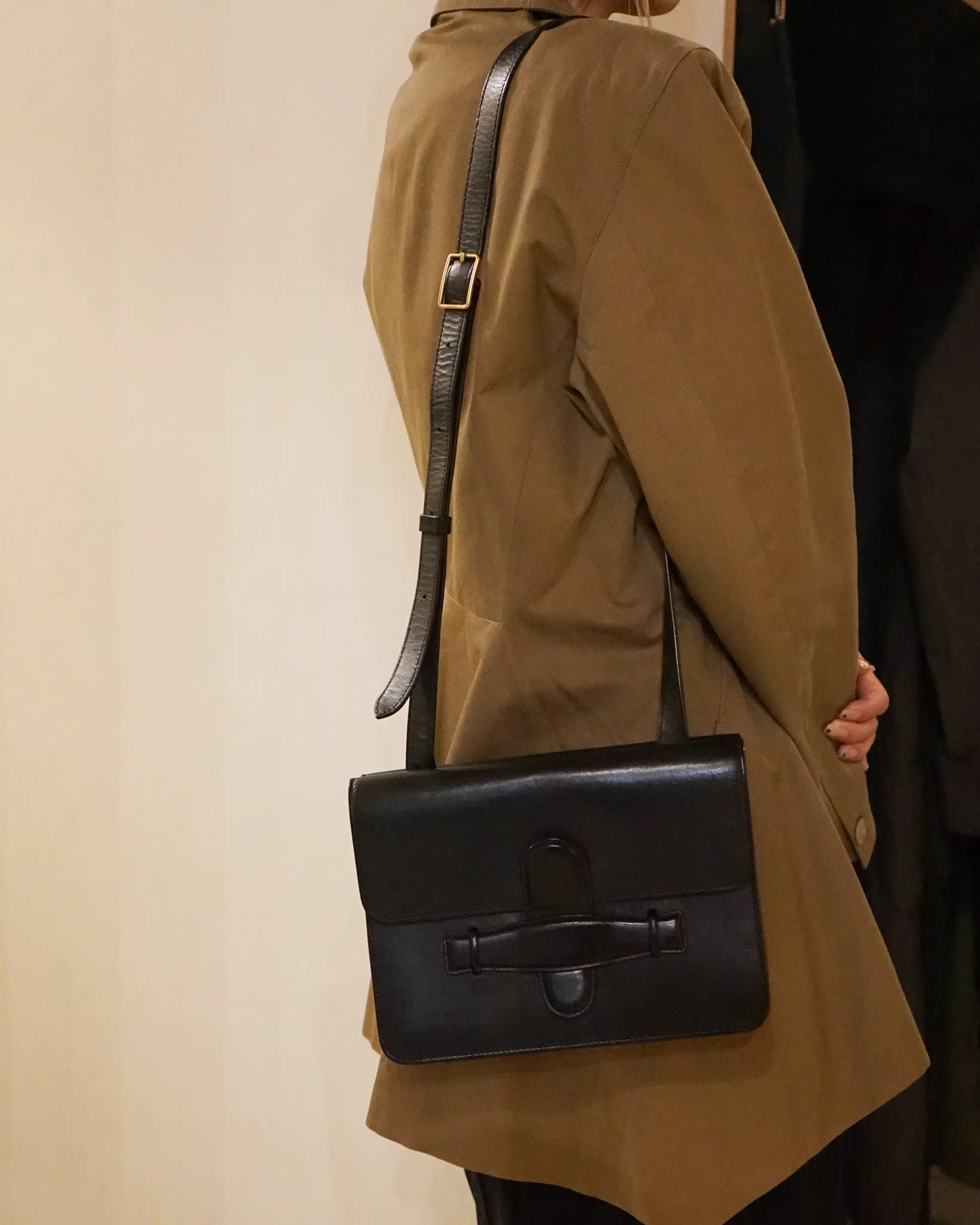 2 Side Black Leather Shoulder Bag