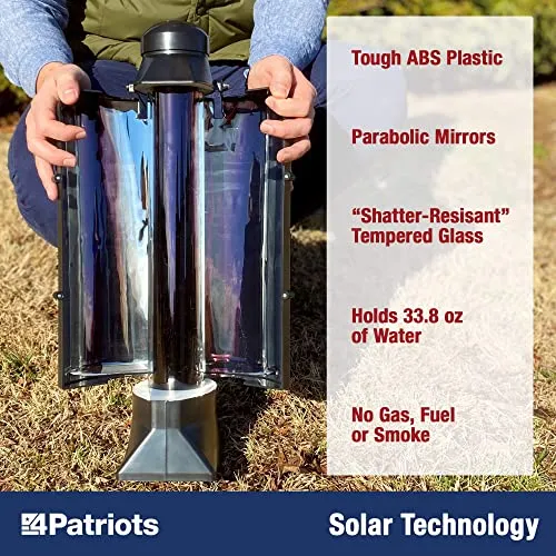 4Patriots Sun Kettle XL Solar Water Heater - Portable Thermos Flask Boils Water Using The Sun, For Camping, Hunting, Backpacking - Lightweight & Gas & Electricity Free - Extra-Large 33.8oz Capacity