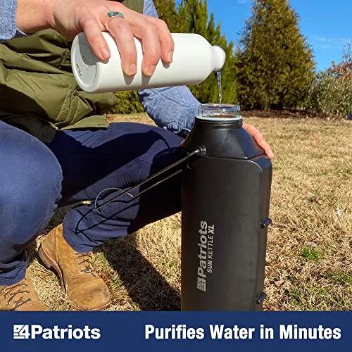 4Patriots Sun Kettle XL Solar Water Heater - Portable Thermos Flask Boils Water Using The Sun, For Camping, Hunting, Backpacking - Lightweight & Gas & Electricity Free - Extra-Large 33.8oz Capacity