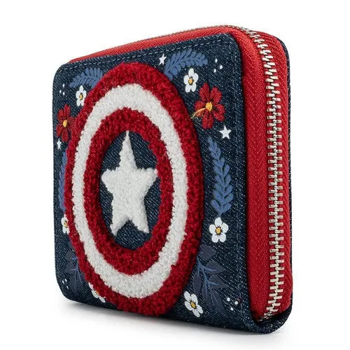 5" Marvel 80th Anniversary - Captain America Floral Shield Zip Around Wallet Loungefly