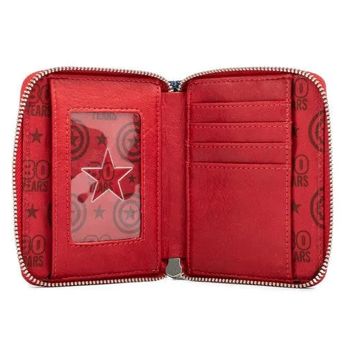 5" Marvel 80th Anniversary - Captain America Floral Shield Zip Around Wallet Loungefly