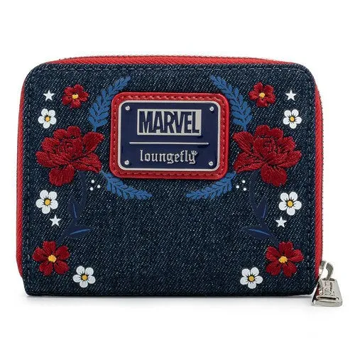 5" Marvel 80th Anniversary - Captain America Floral Shield Zip Around Wallet Loungefly