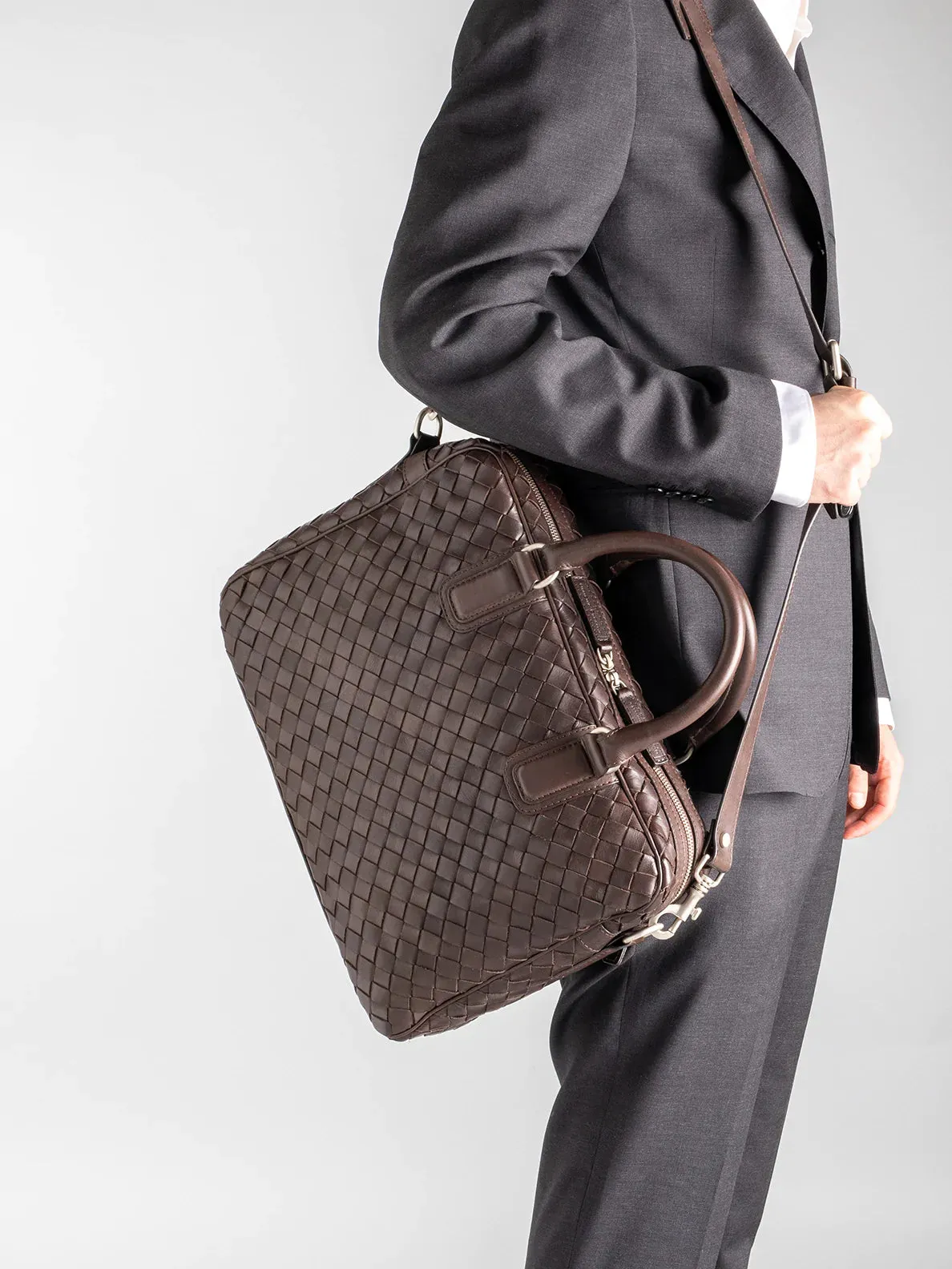 ARMOR 011 - Brown Woven Woven Leather Bag