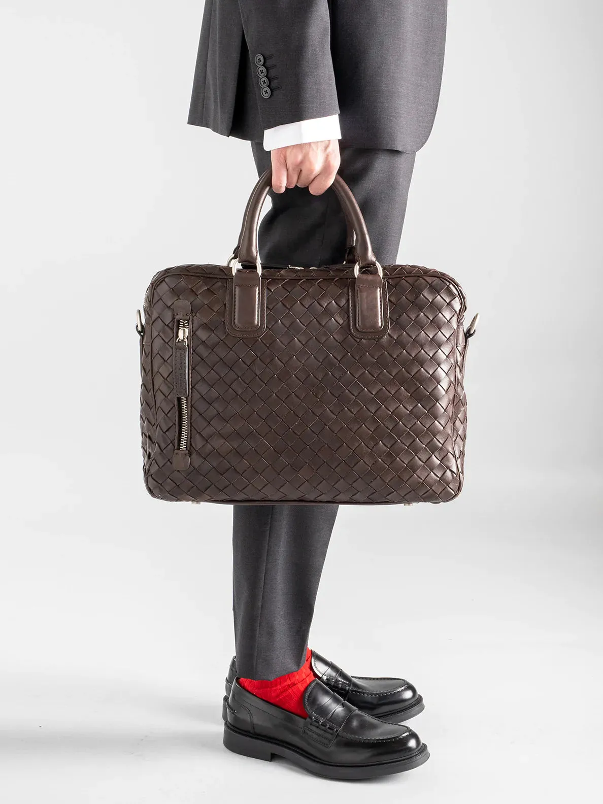 ARMOR 011 - Brown Woven Woven Leather Bag