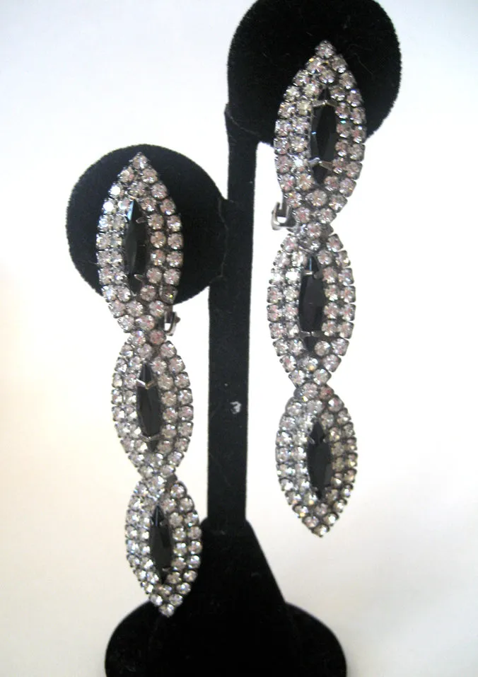 Articulated Black and Clear Rhinestone Line Earrings