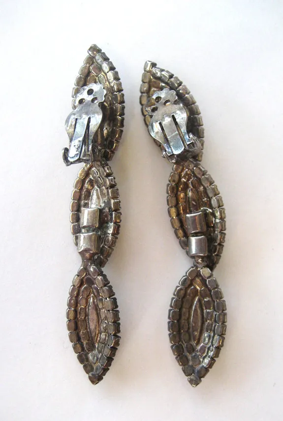 Articulated Black and Clear Rhinestone Line Earrings