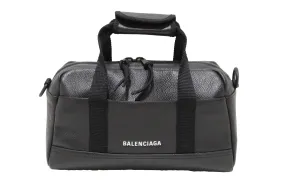 Authentic Balenciaga Black Grained Calfskin Leather Explorer Small Duffle Bag