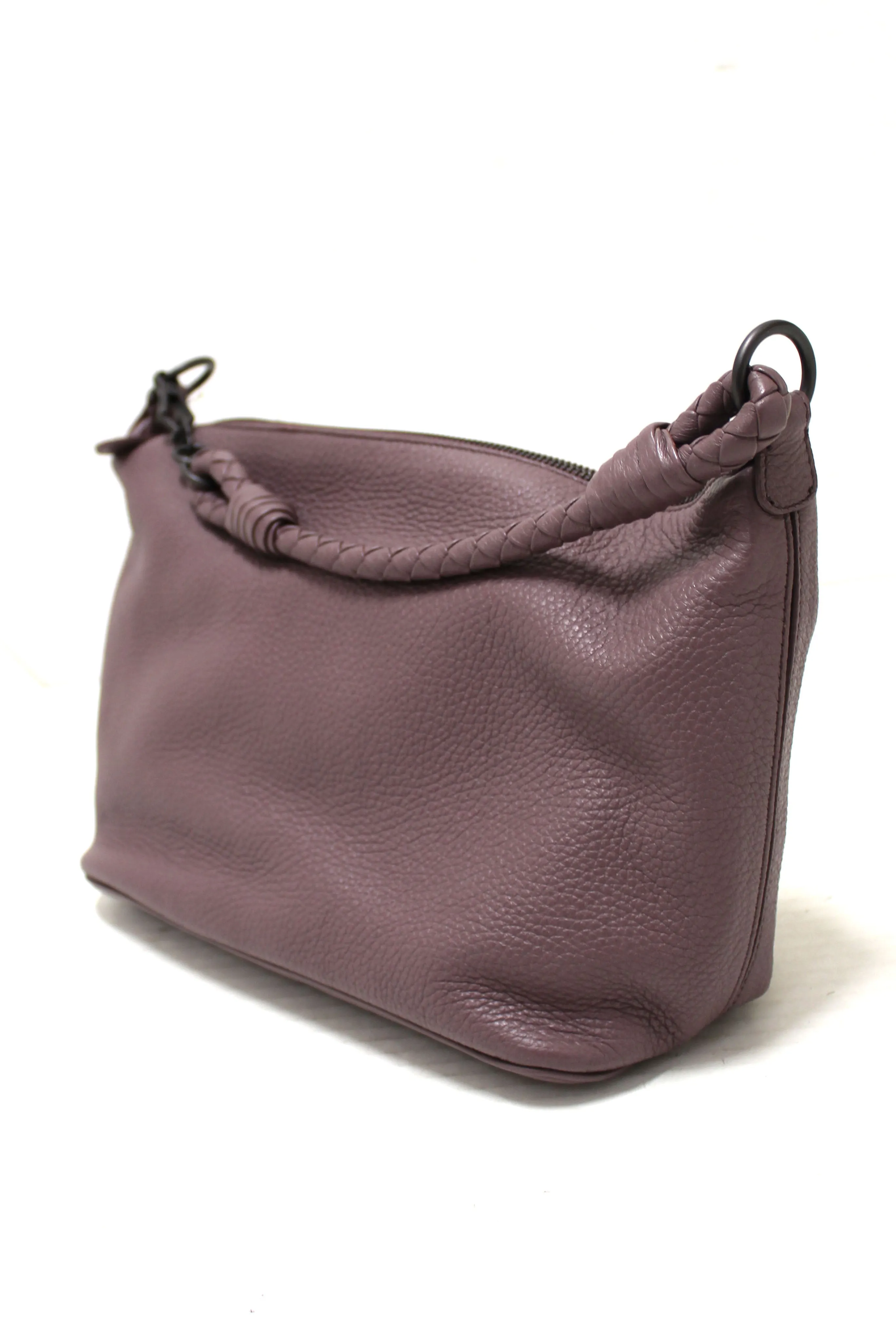 Authentic Bottega Veneta Purple Leather Small Hobo Shoulder Bag