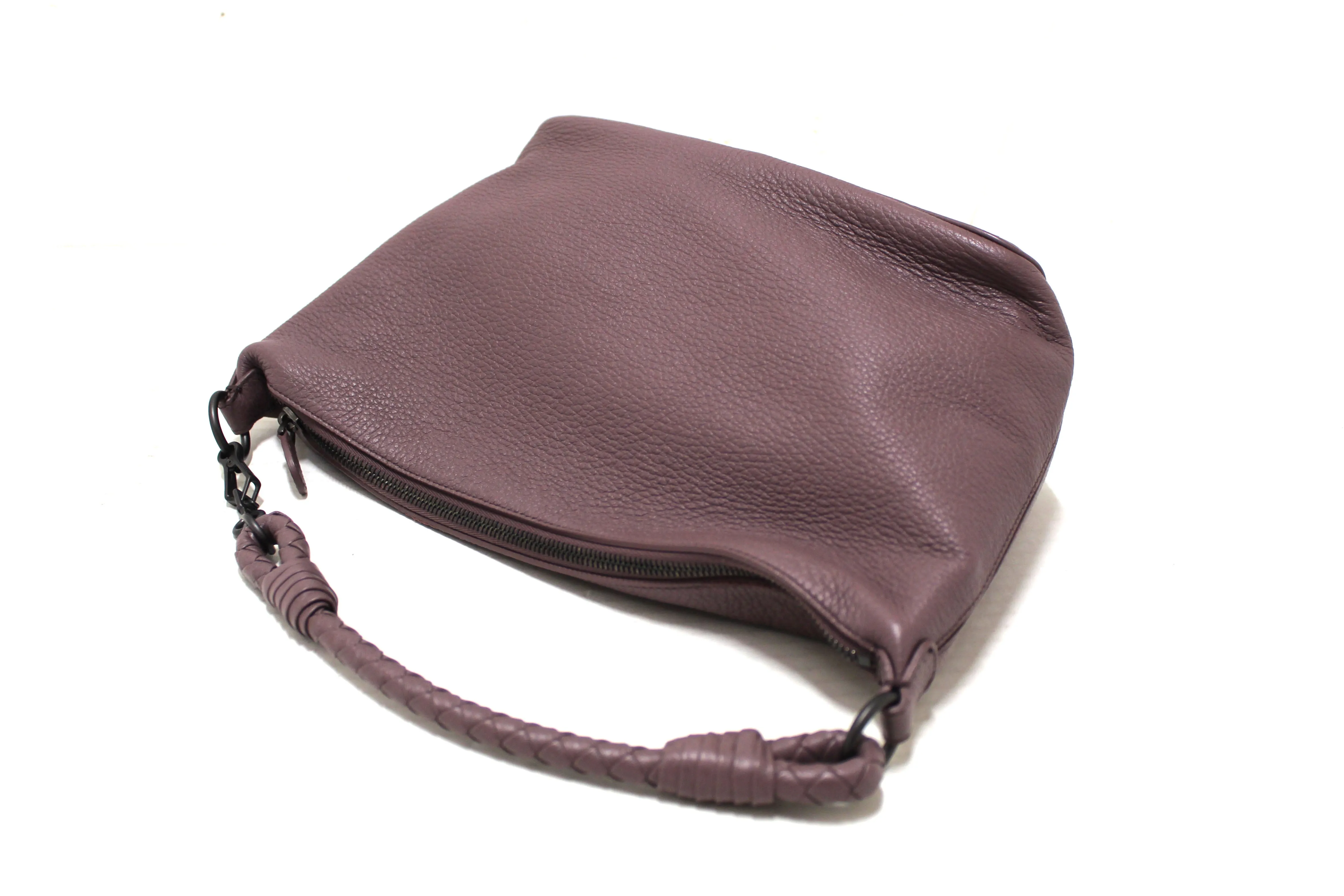 Authentic Bottega Veneta Purple Leather Small Hobo Shoulder Bag