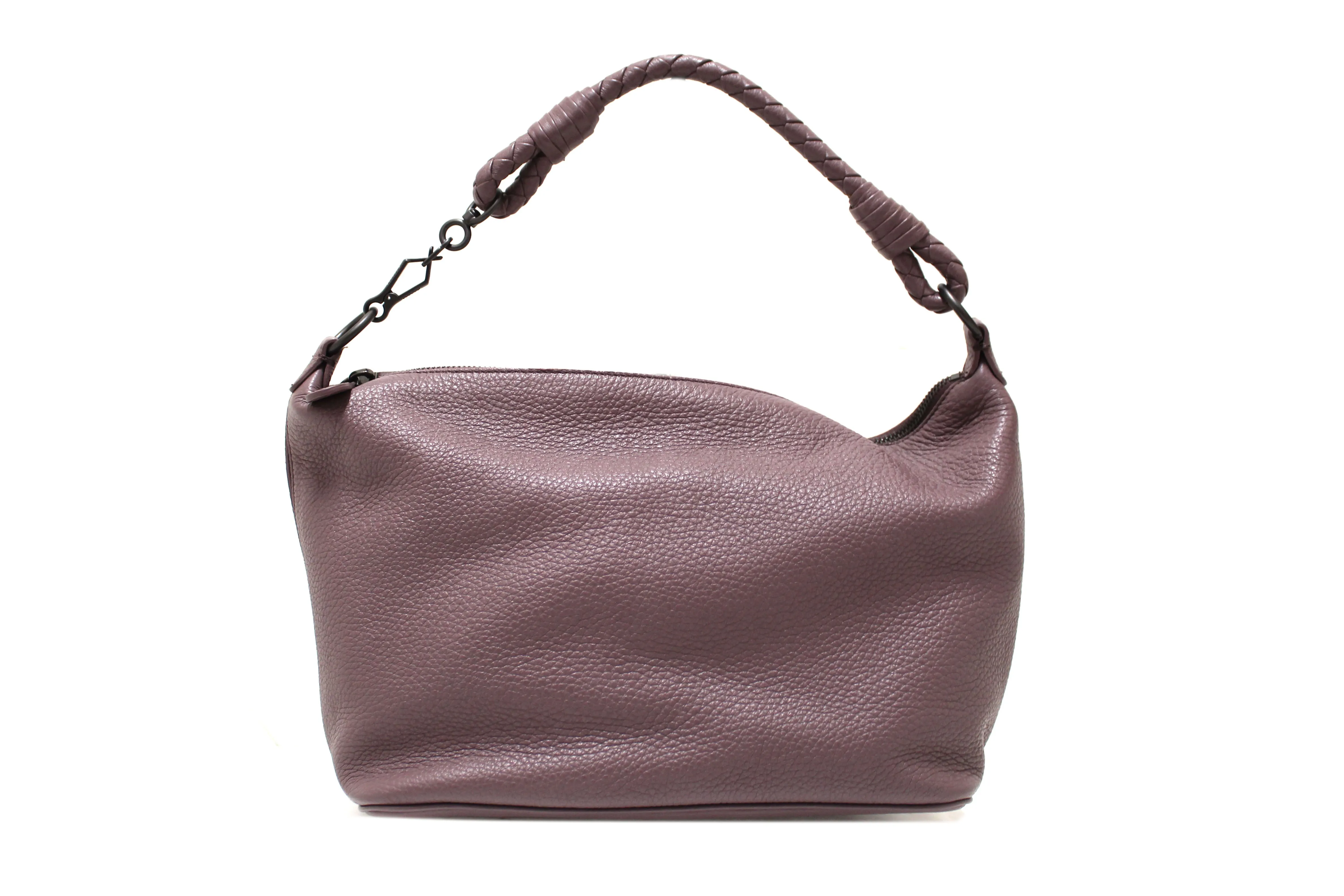 Authentic Bottega Veneta Purple Leather Small Hobo Shoulder Bag