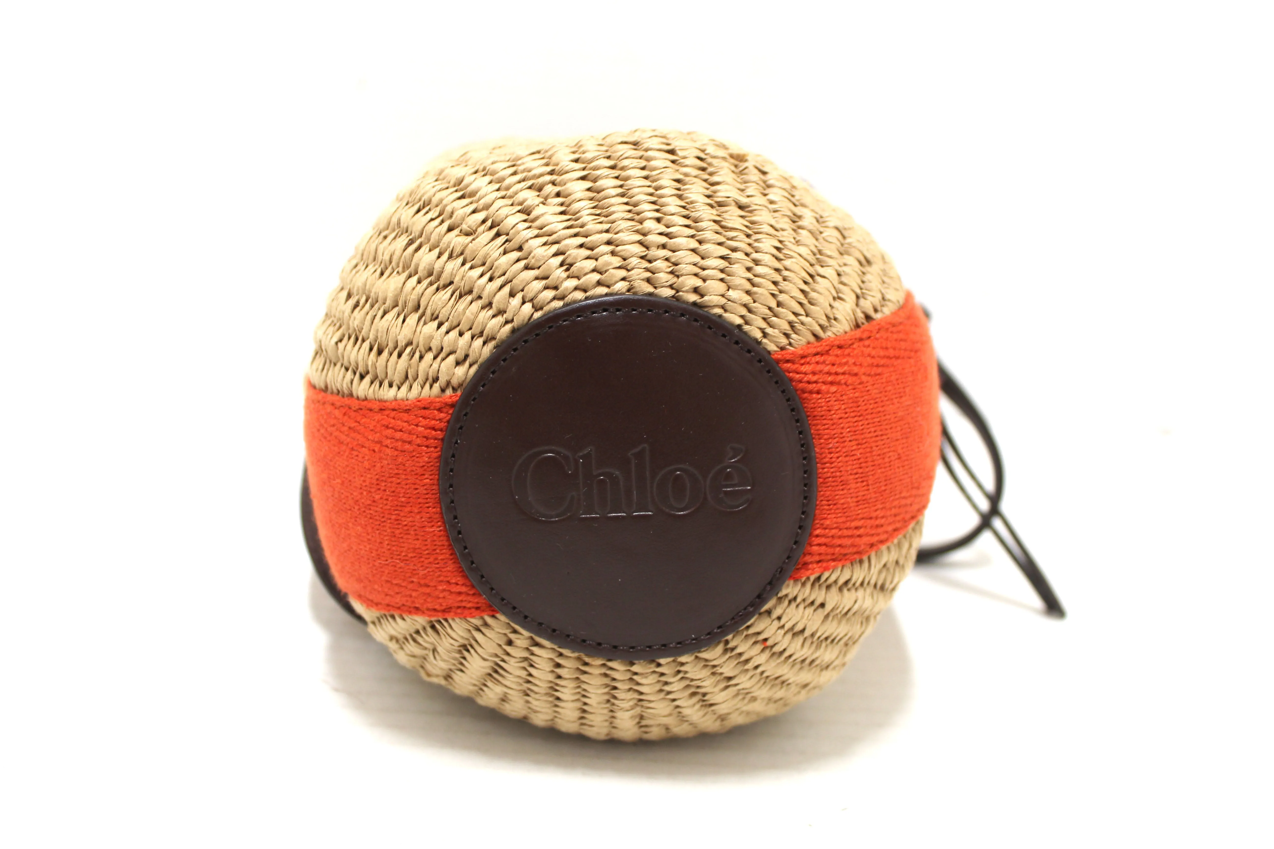 Authentic Chloé Woody Woven with Orange Logo Strap Tops Basket Bag