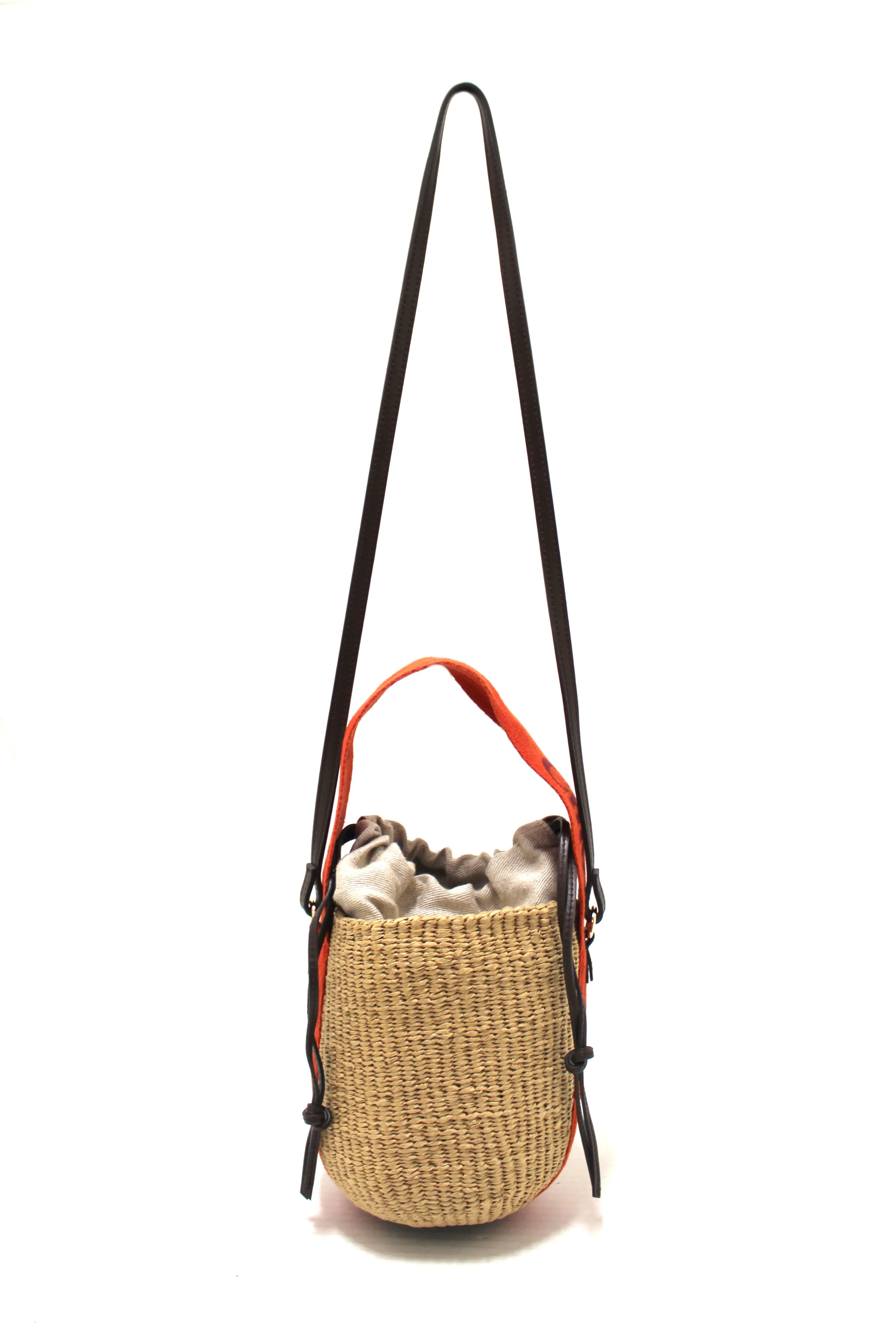 Authentic Chloé Woody Woven with Orange Logo Strap Tops Basket Bag