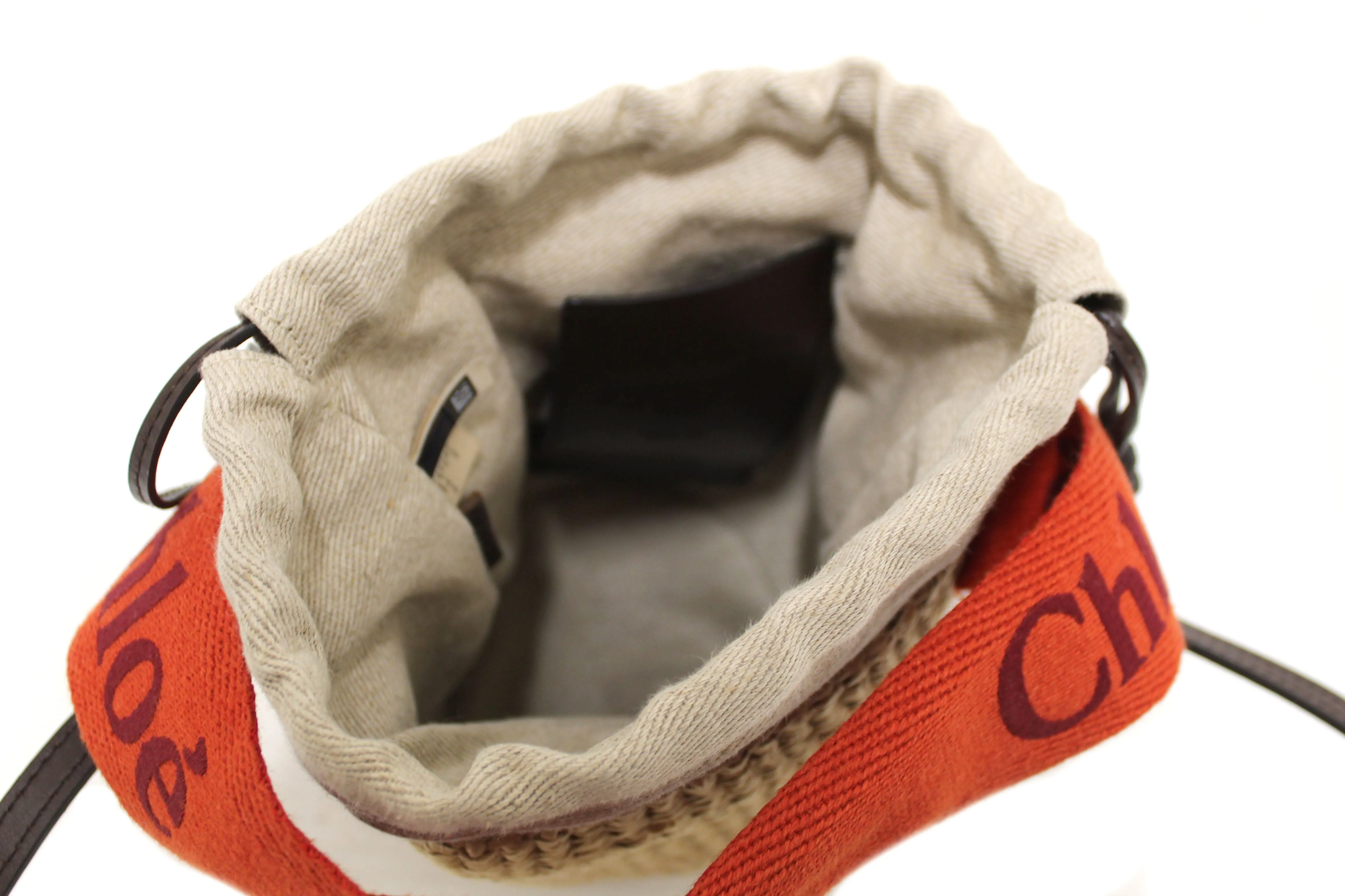 Authentic Chloé Woody Woven with Orange Logo Strap Tops Basket Bag