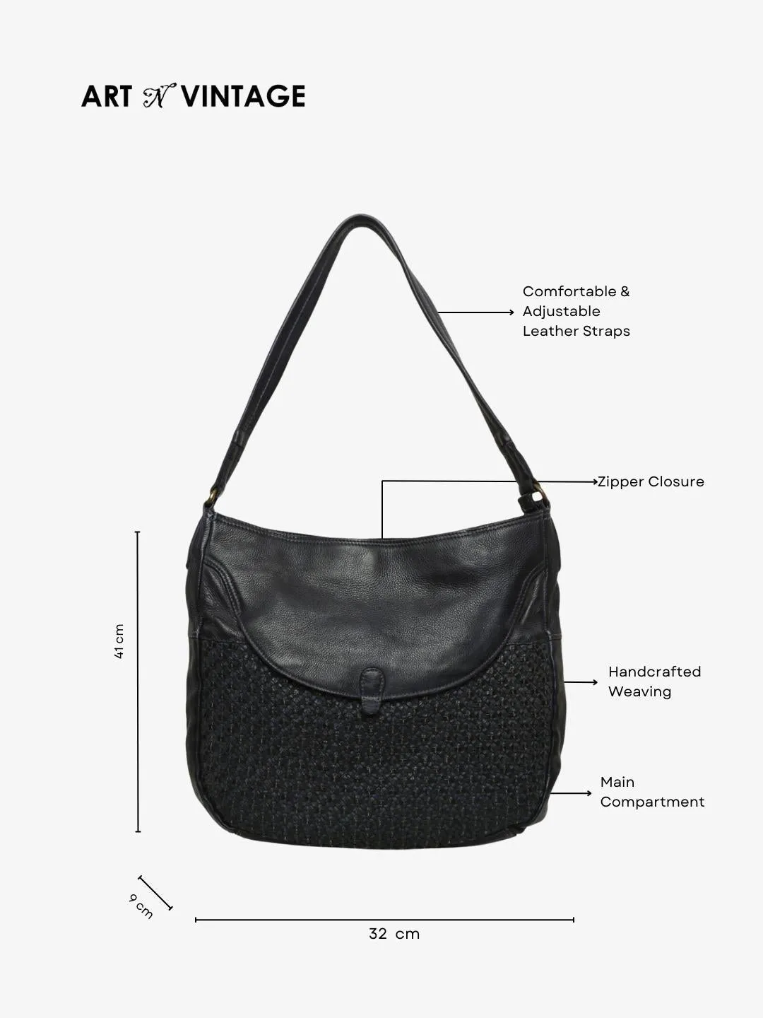 Avea: Navy Leather Weaved Hobo Bag