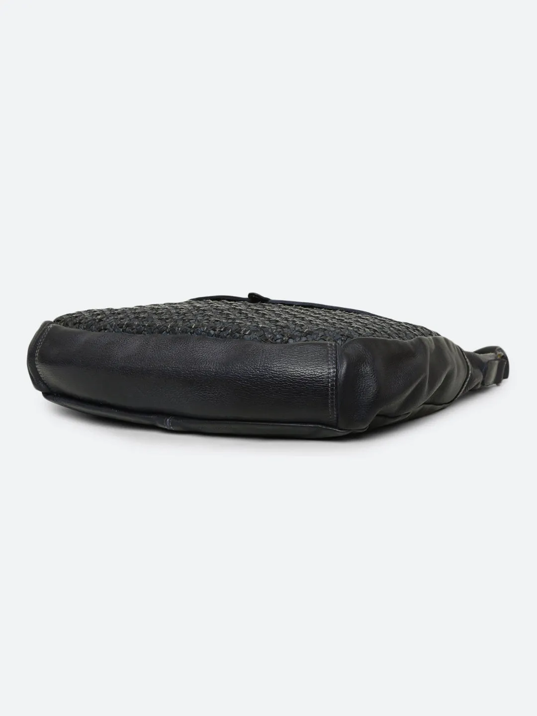 Avea: Navy Leather Weaved Hobo Bag