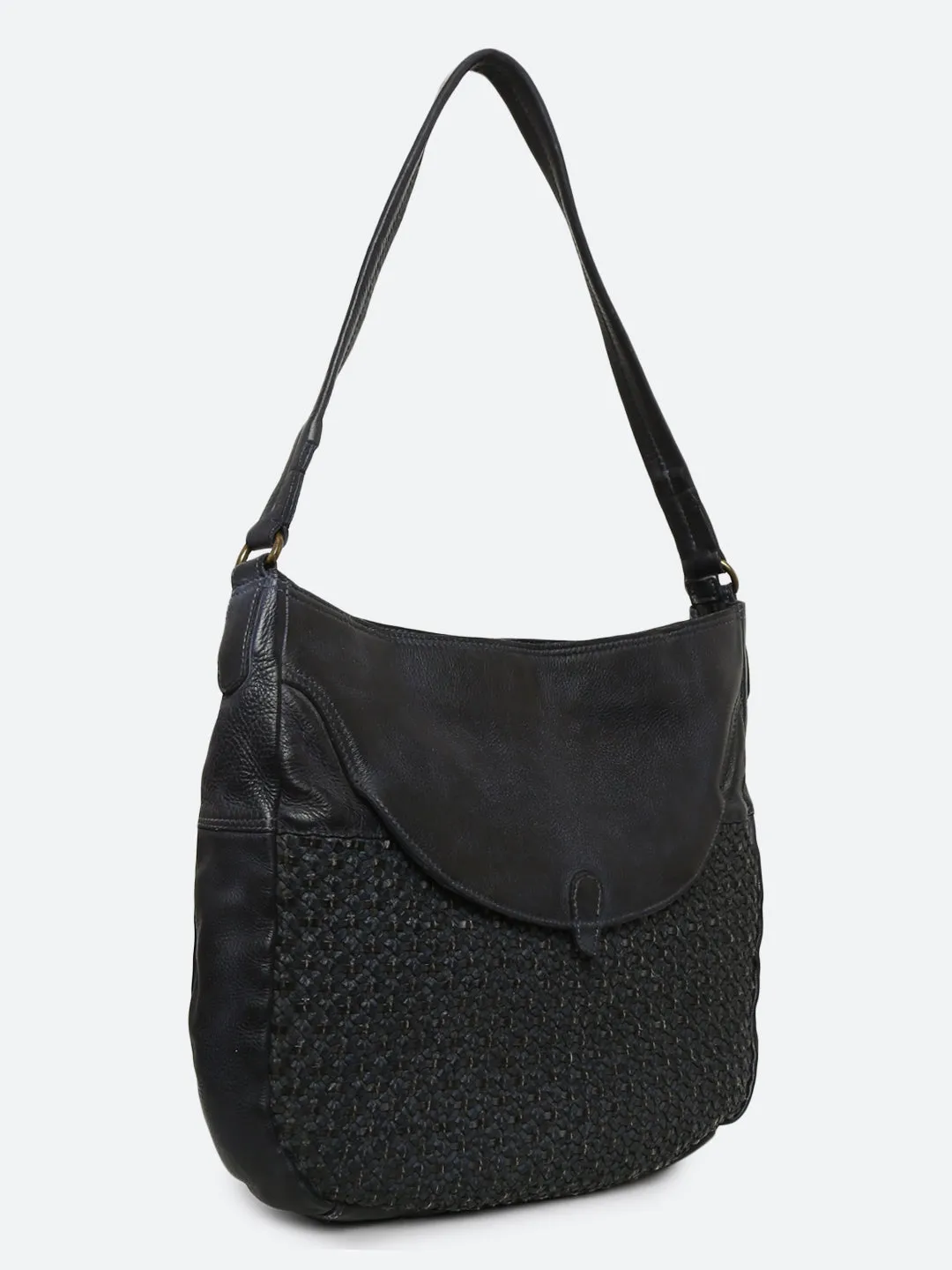 Avea: Navy Leather Weaved Hobo Bag