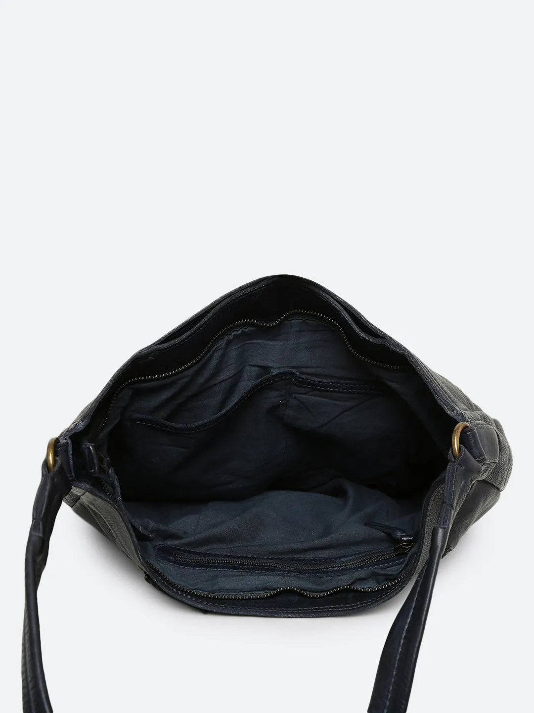 Avea: Navy Leather Weaved Hobo Bag