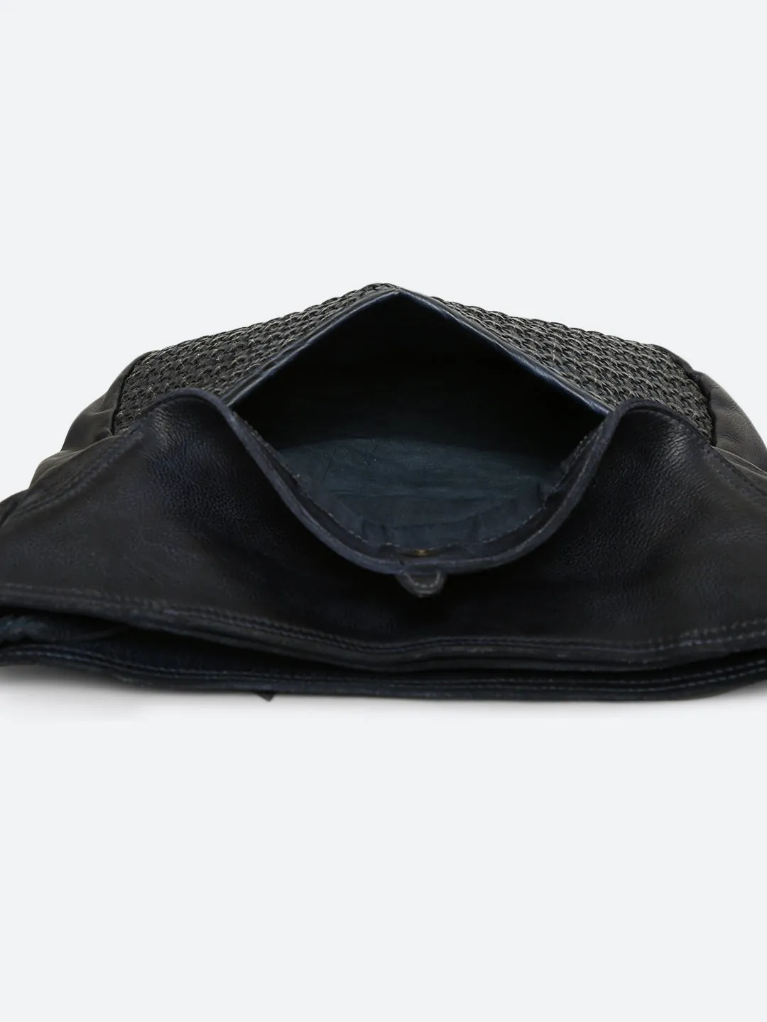 Avea: Navy Leather Weaved Hobo Bag