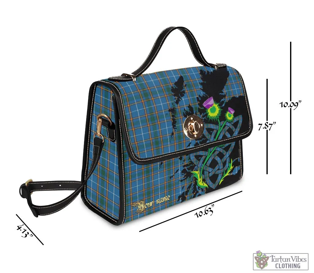Bain Tartan Waterproof Canvas Bag with Scotland Map and Thistle Celtic Accents