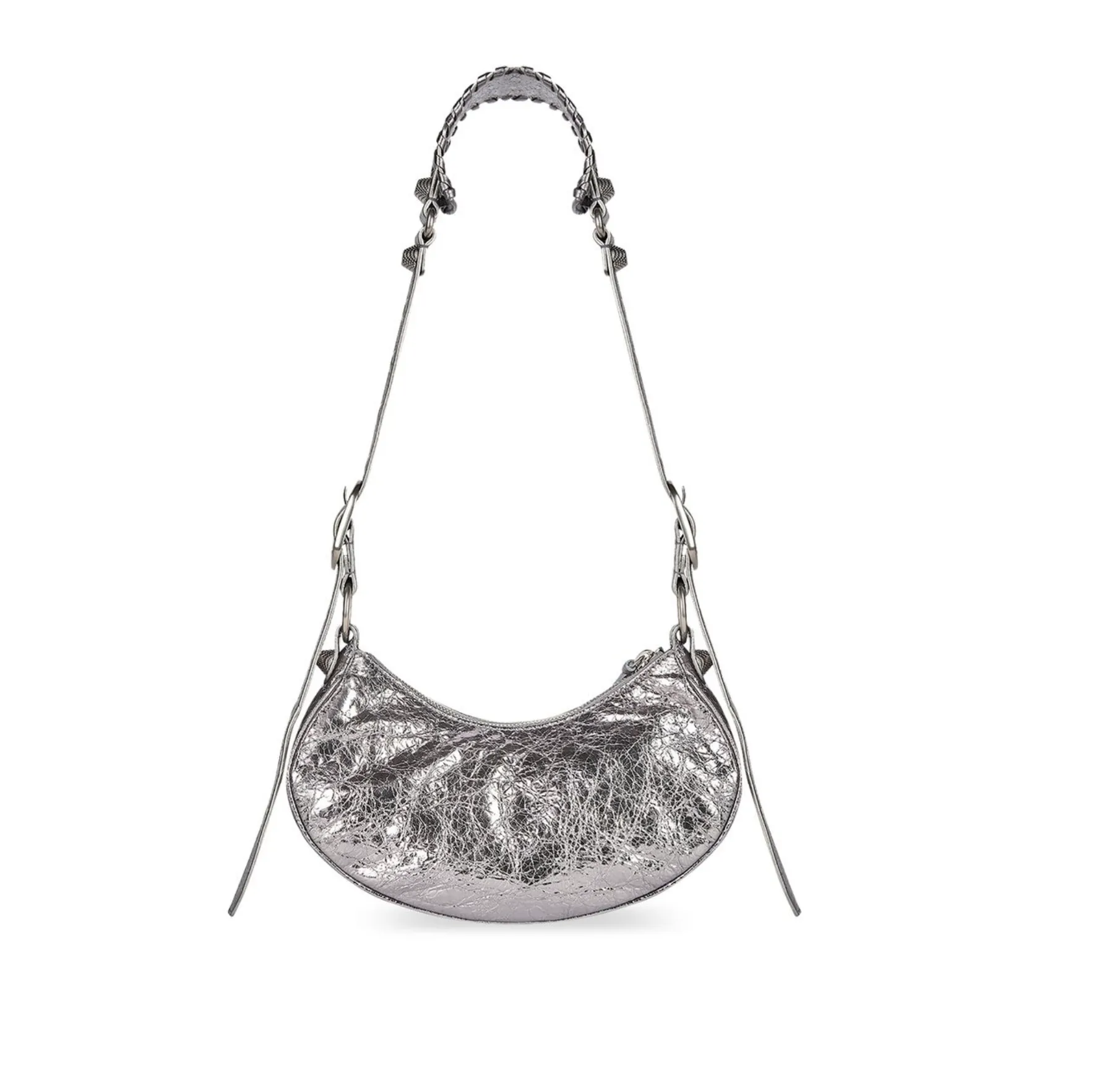 BALENCIAGA LE CAGOLE XS SHOULDER BAG METALLIZED IN SILVER