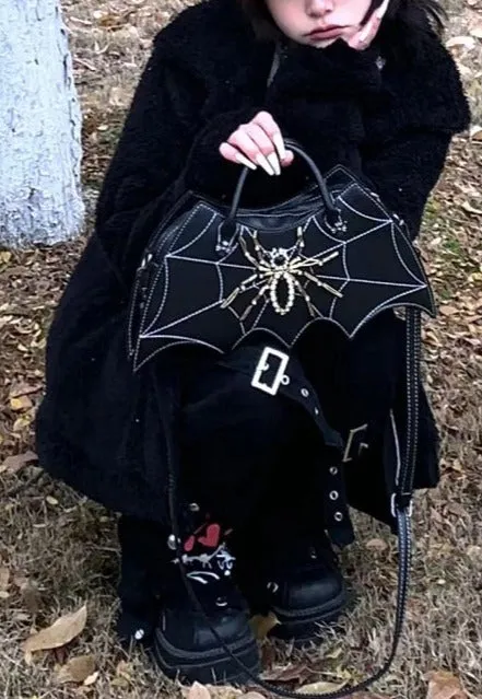 Bat Wing Shaped Rhinestone Spider Handbag