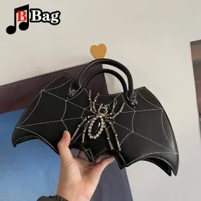 Bat Wing Shaped Rhinestone Spider Handbag