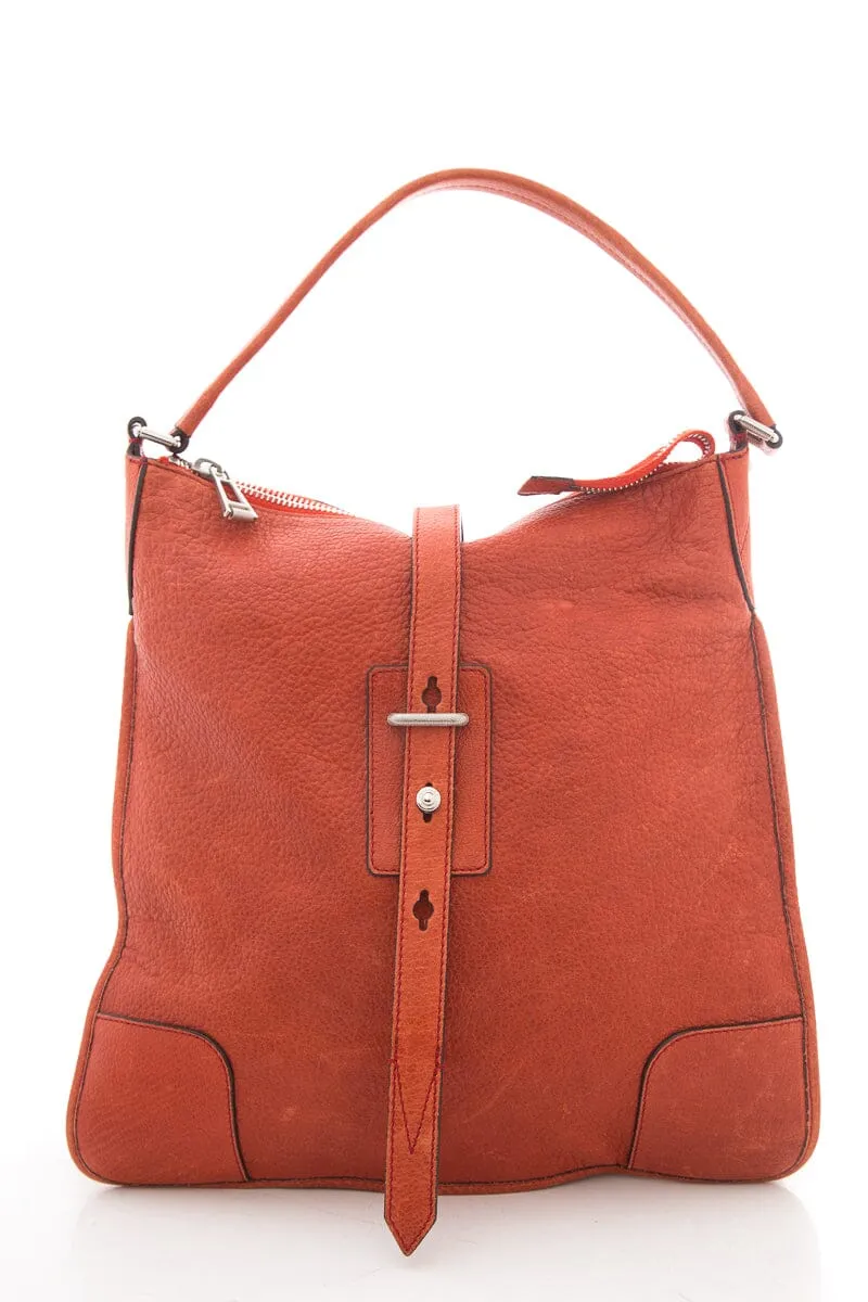 Belstaff Orange Leather Zip Top Tote Handbag