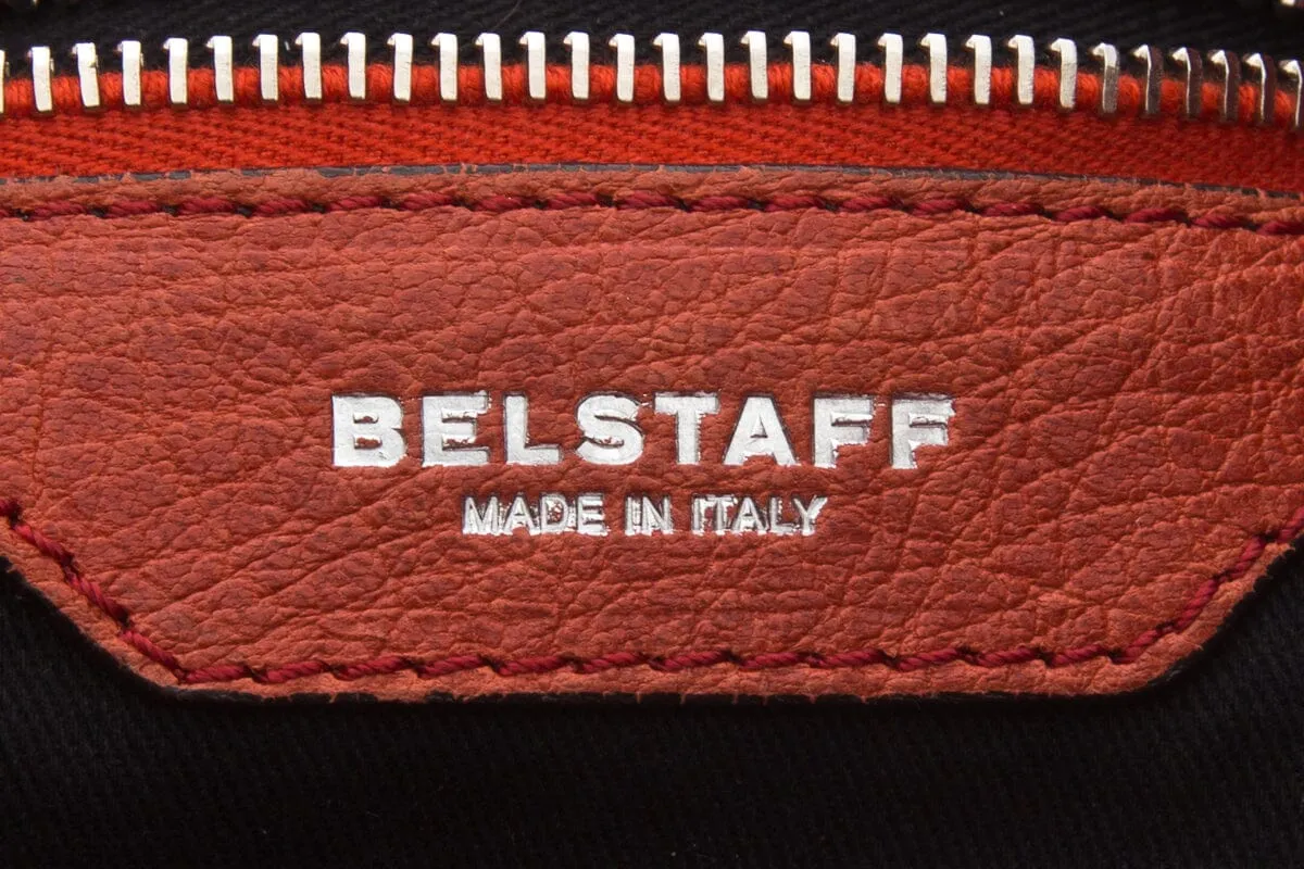 Belstaff Orange Leather Zip Top Tote Handbag