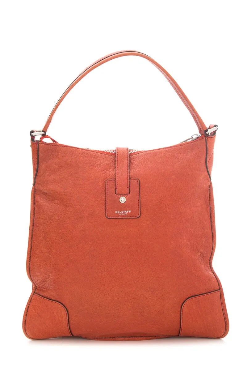 Belstaff Orange Leather Zip Top Tote Handbag