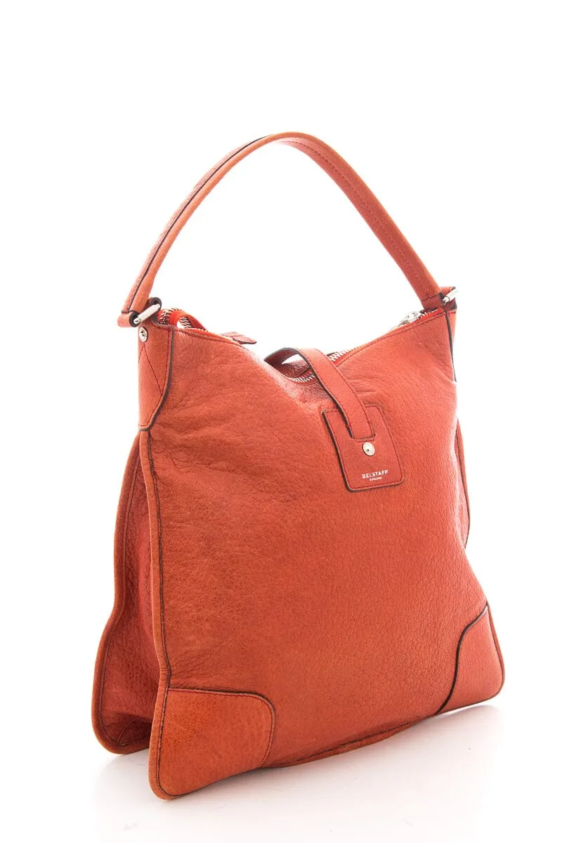 Belstaff Orange Leather Zip Top Tote Handbag