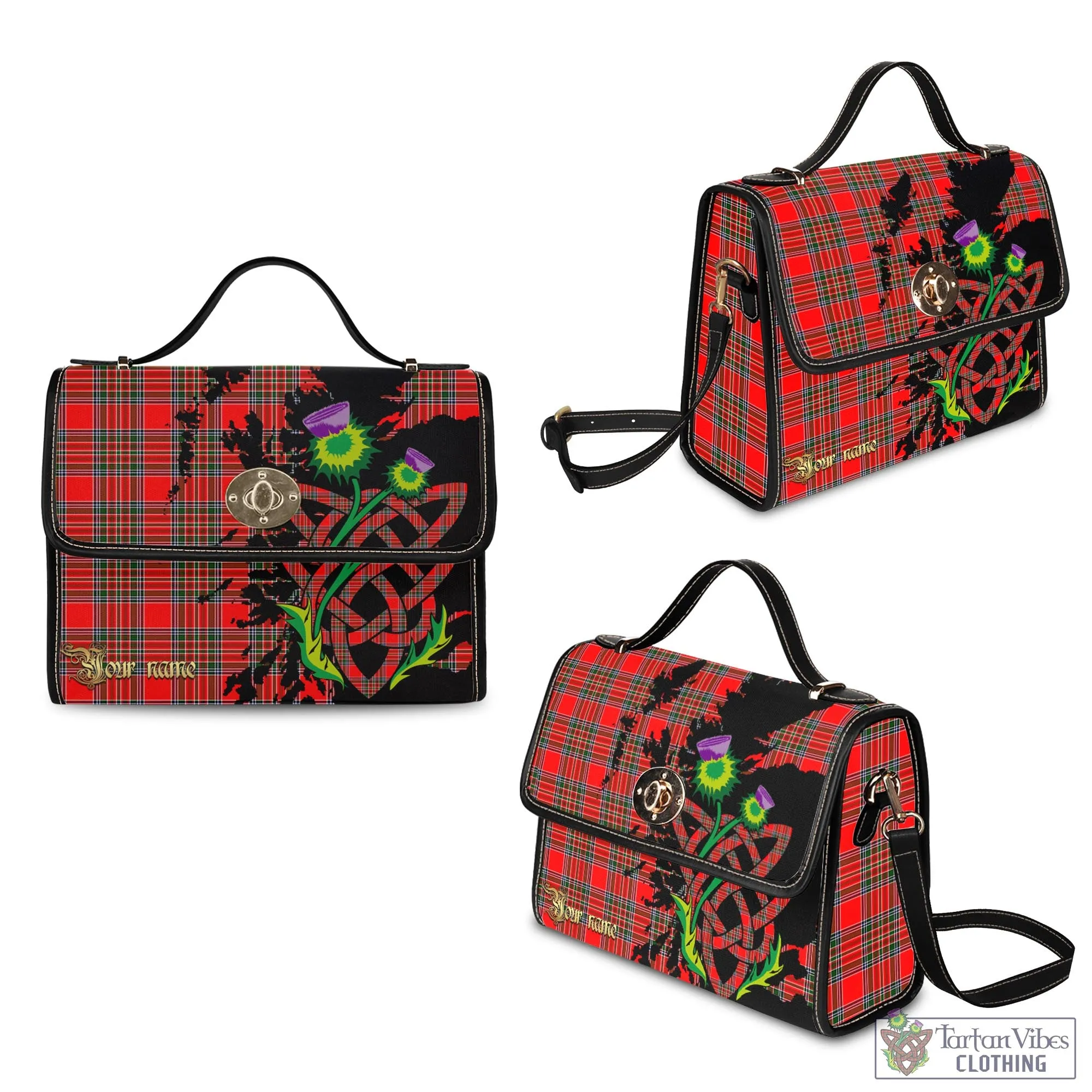 Binning Tartan Waterproof Canvas Bag with Scotland Map and Thistle Celtic Accents