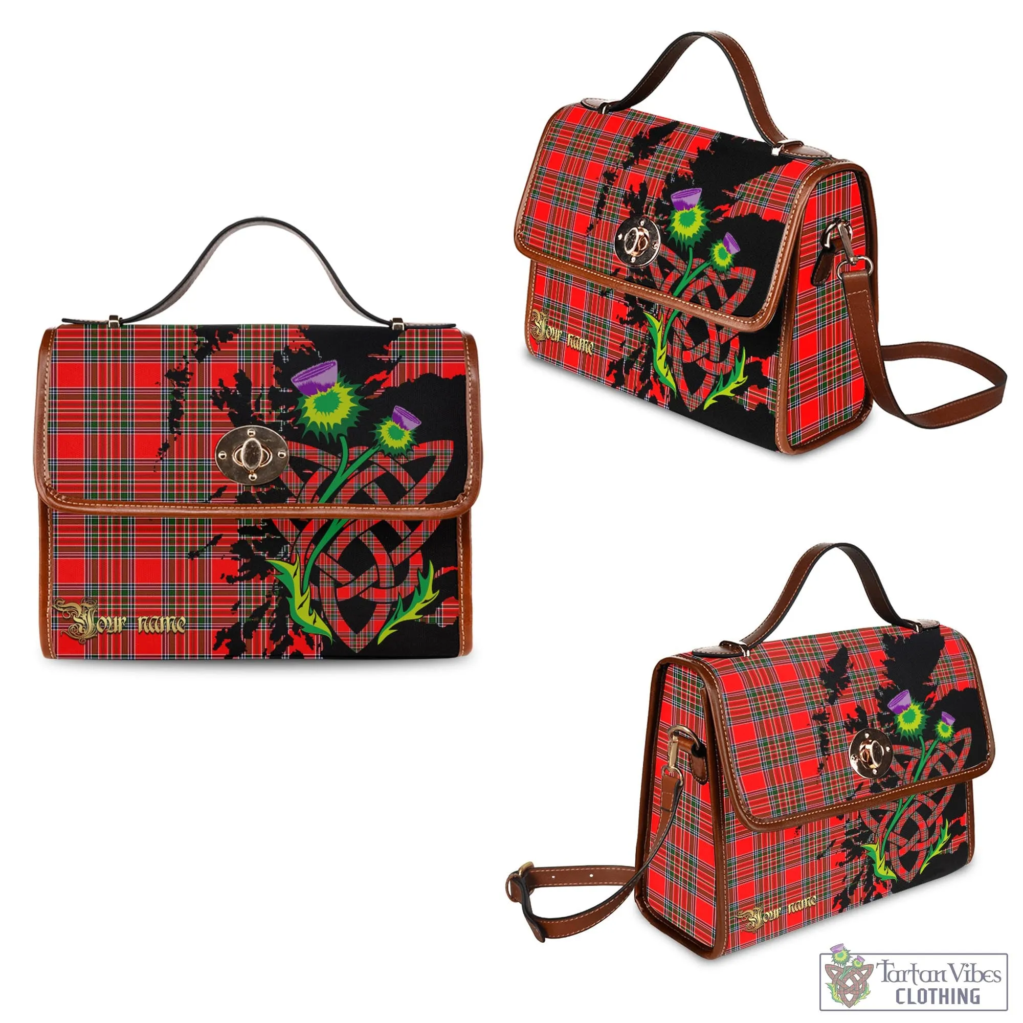 Binning Tartan Waterproof Canvas Bag with Scotland Map and Thistle Celtic Accents