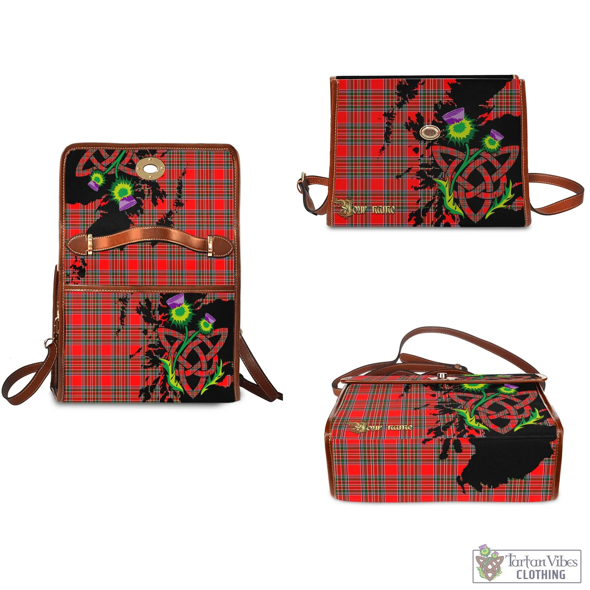 Binning Tartan Waterproof Canvas Bag with Scotland Map and Thistle Celtic Accents