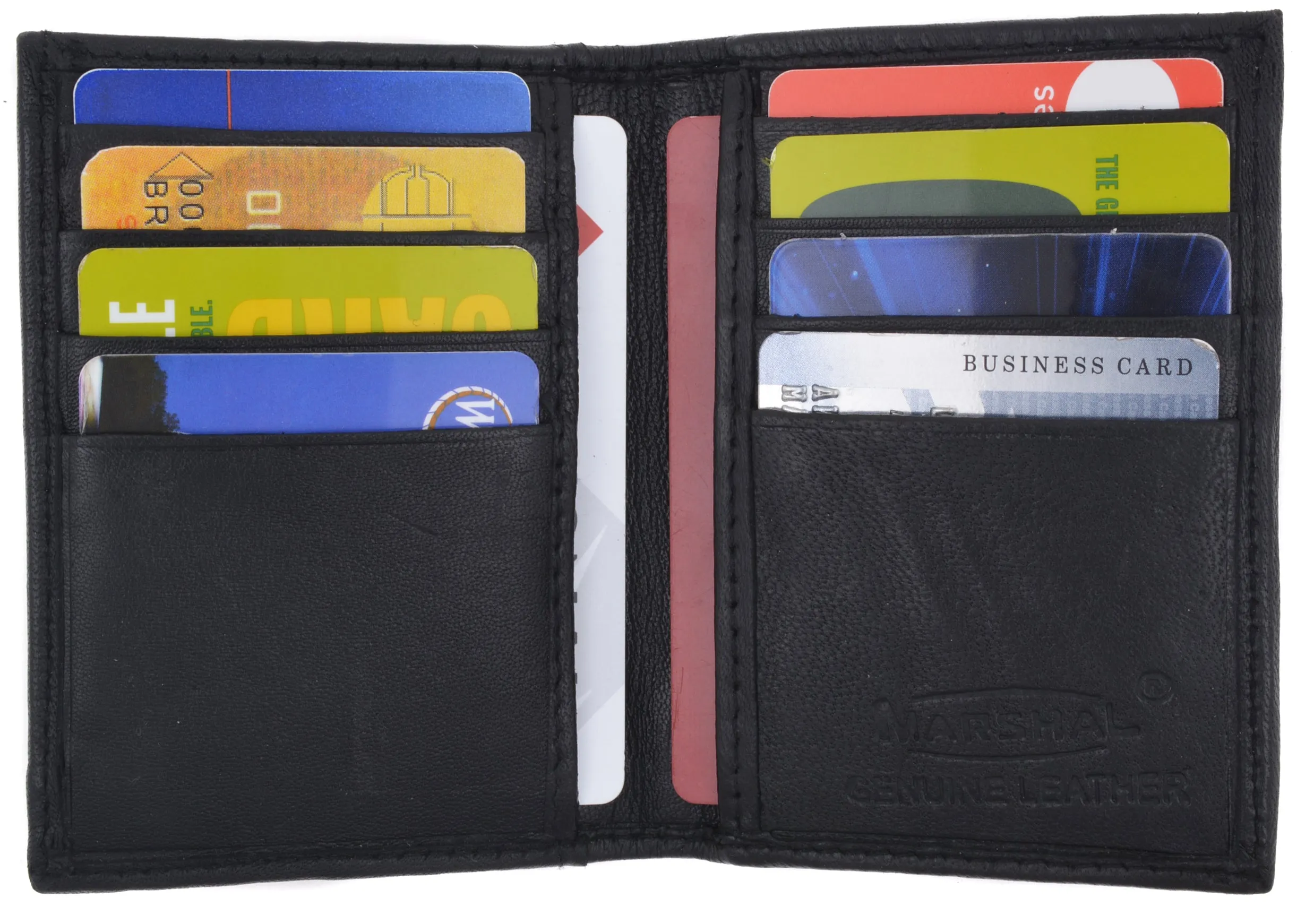 Black genuine leather men's bifold wallet id credit card holder