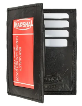 Black genuine leather men's bifold wallet id credit card holder