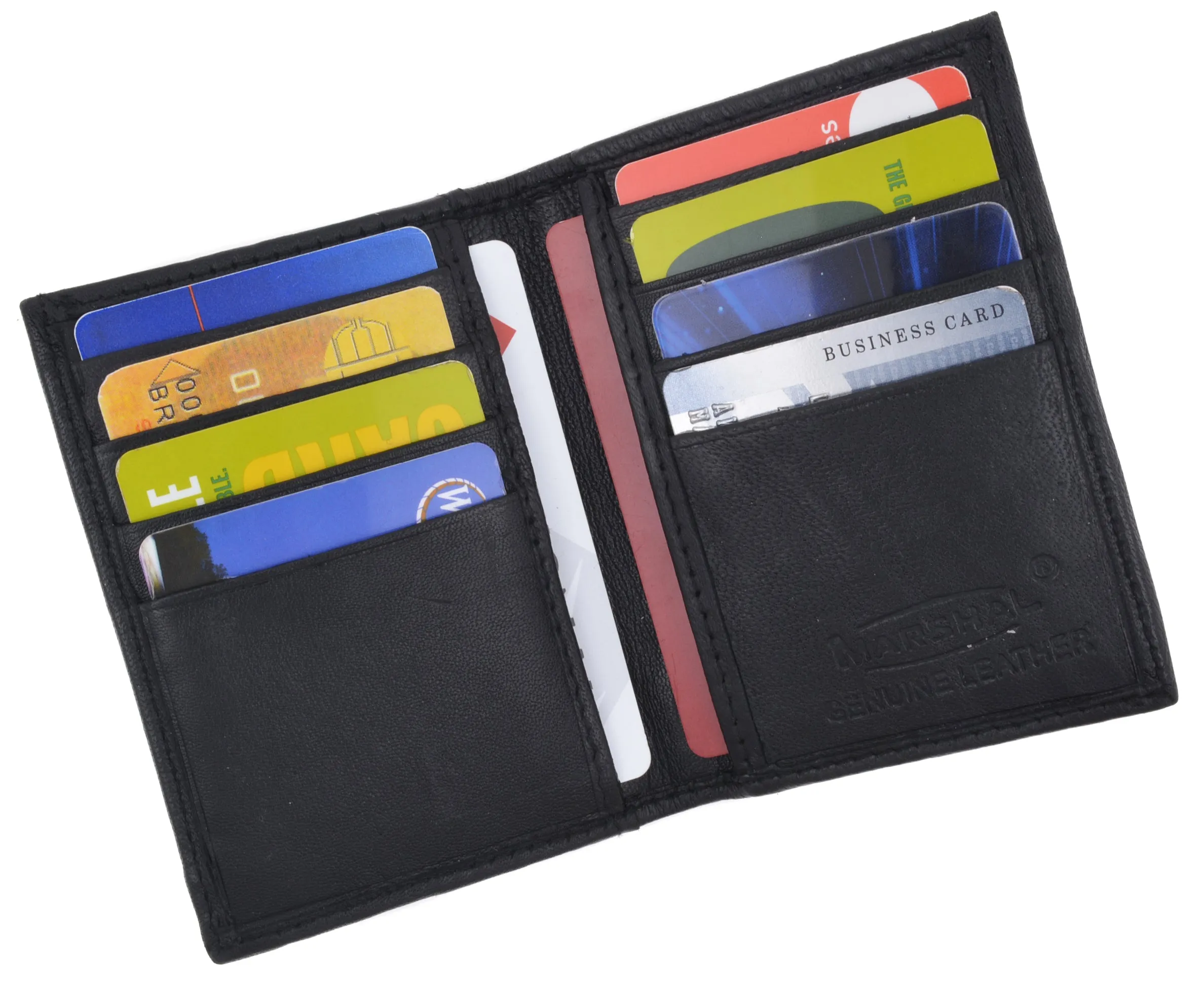Black genuine leather men's bifold wallet id credit card holder