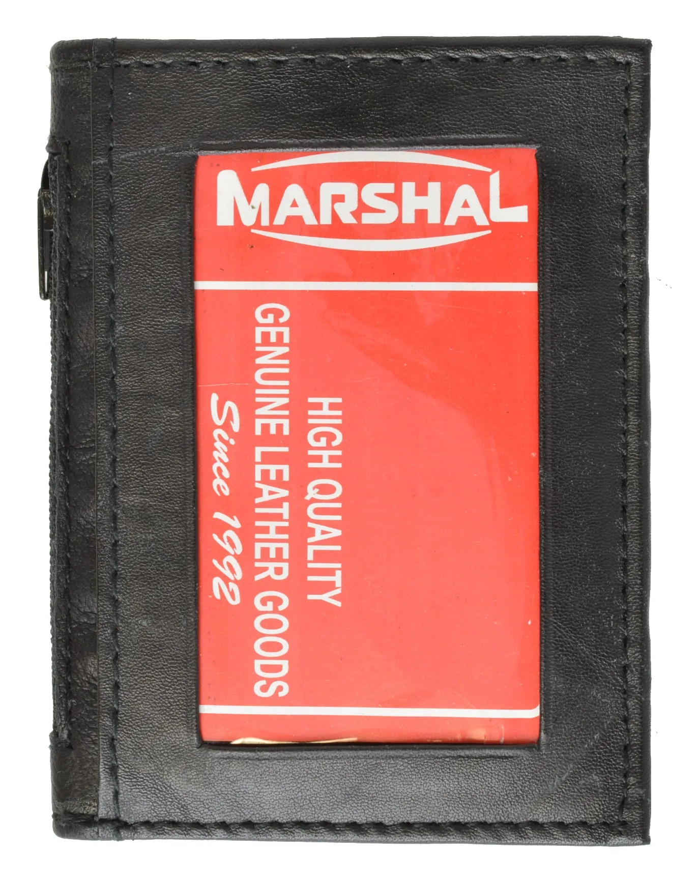 Black genuine leather men's bifold wallet id credit card holder