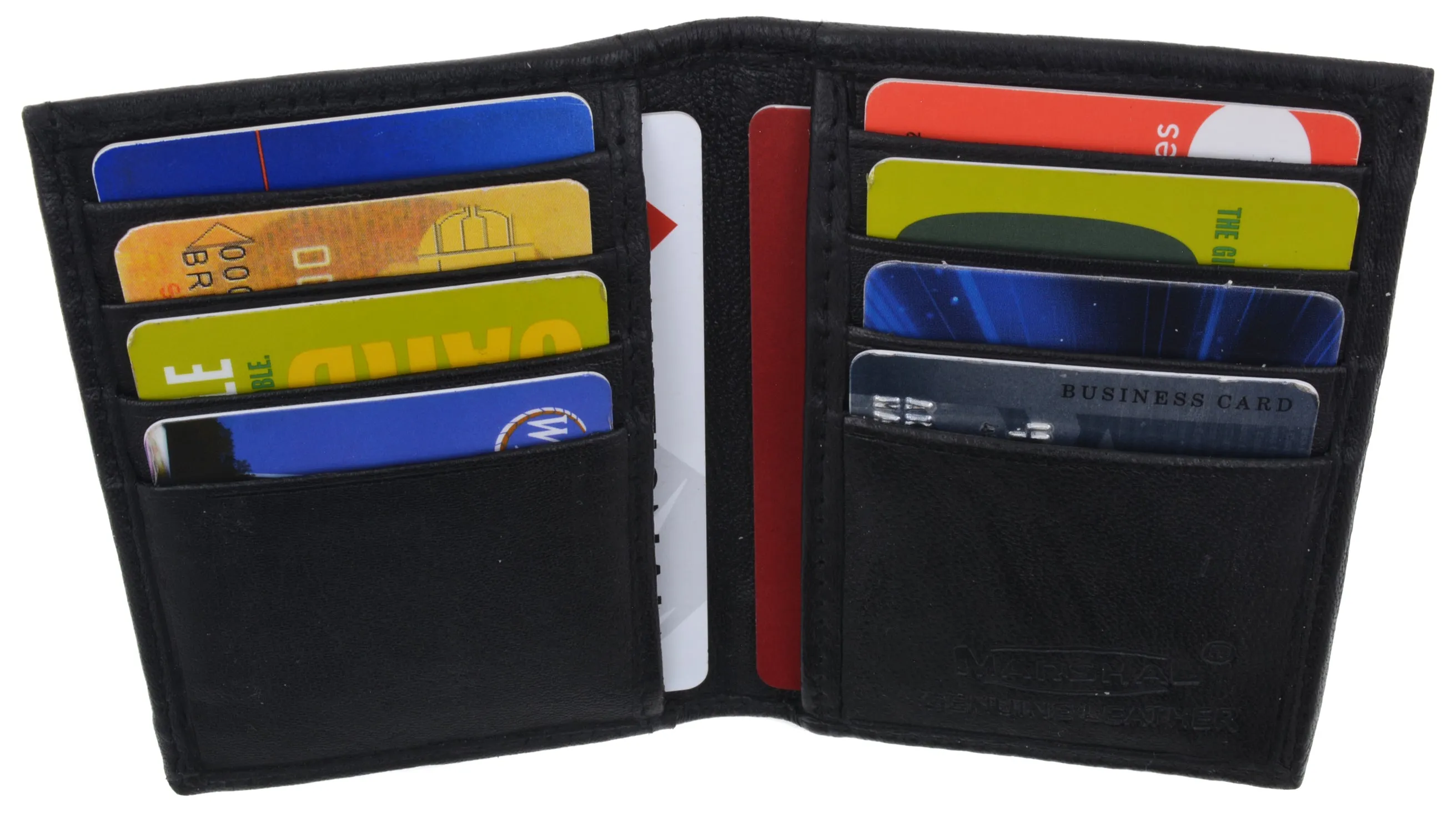 Black genuine leather men's bifold wallet id credit card holder