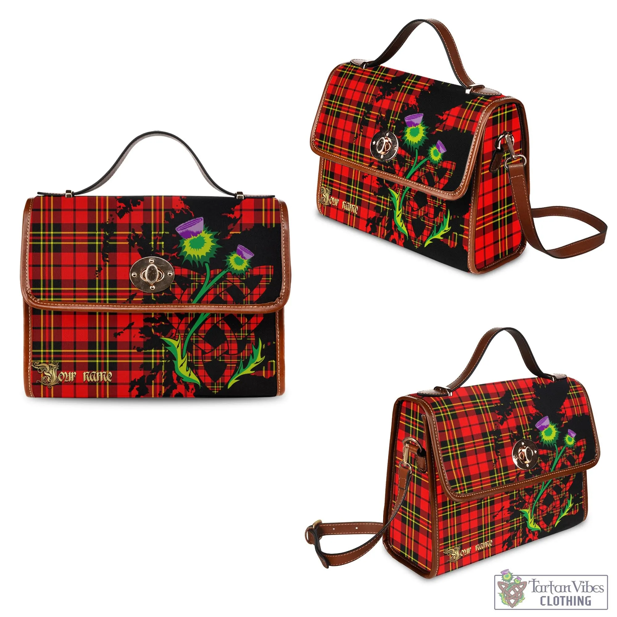 Brodie Modern Tartan Waterproof Canvas Bag with Scotland Map and Thistle Celtic Accents