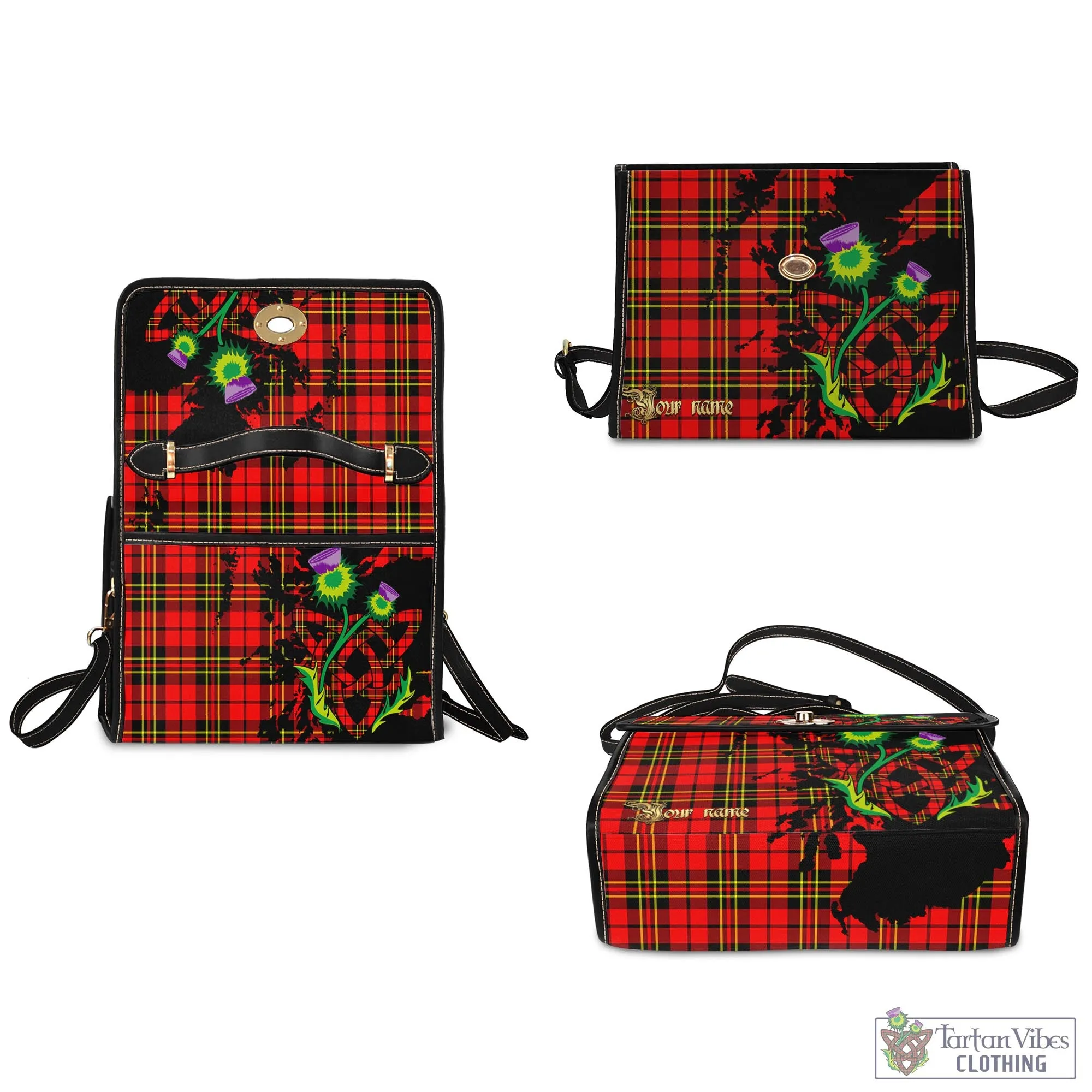 Brodie Modern Tartan Waterproof Canvas Bag with Scotland Map and Thistle Celtic Accents