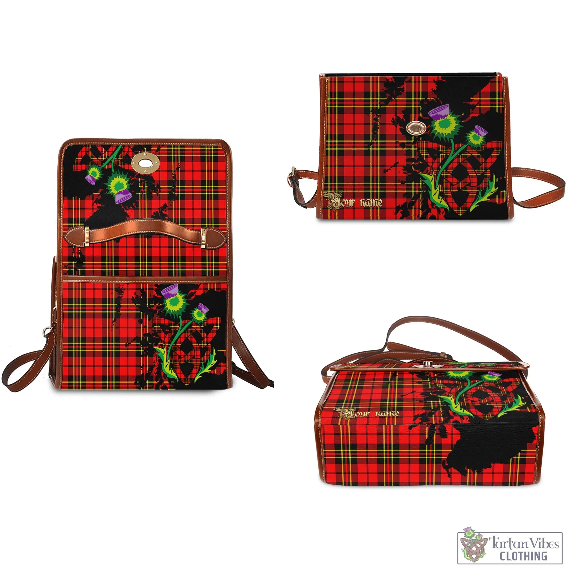 Brodie Modern Tartan Waterproof Canvas Bag with Scotland Map and Thistle Celtic Accents