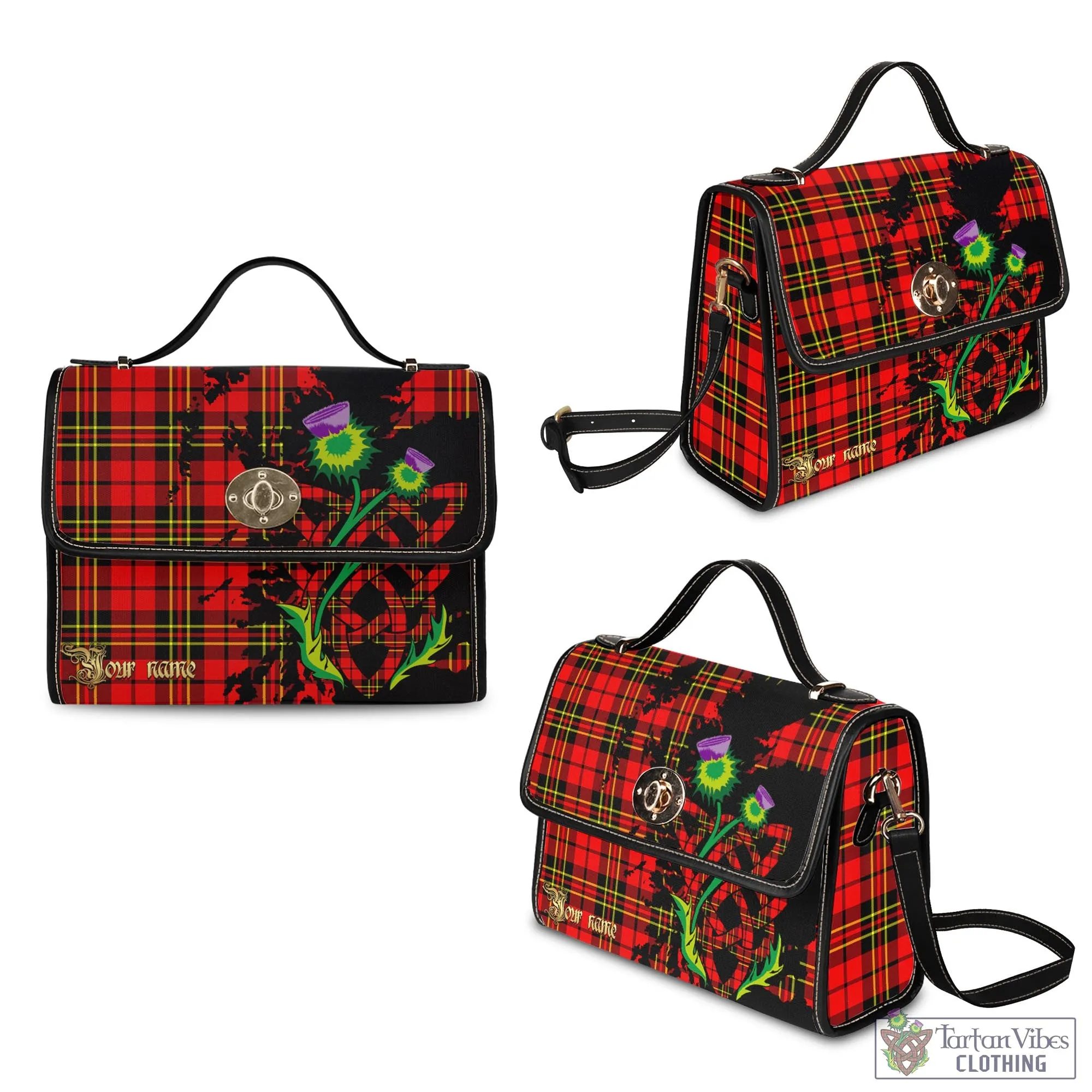 Brodie Modern Tartan Waterproof Canvas Bag with Scotland Map and Thistle Celtic Accents