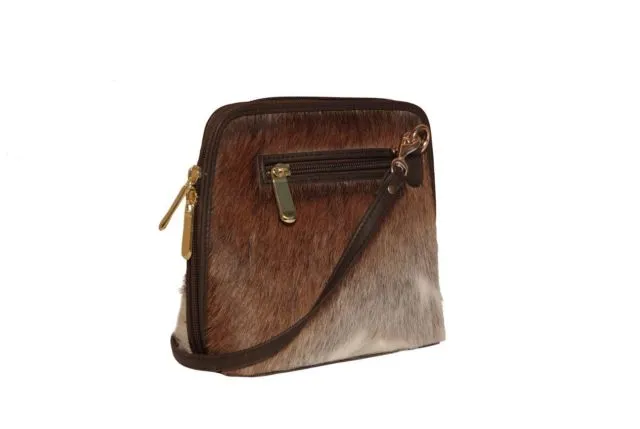 Brown And White Cowhide Messenger Cross Body Sling Ladies Leather Bag
